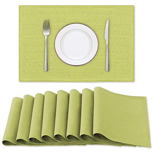 H.VERSAILTEX Linen Placemats Set of 8 Premium Solid Table Placemats for Dining Table Spill-Proof Waterproof Table Mats Heat-Resistant Kitchen Table Mats Washable, 12x18 inches, Lemon