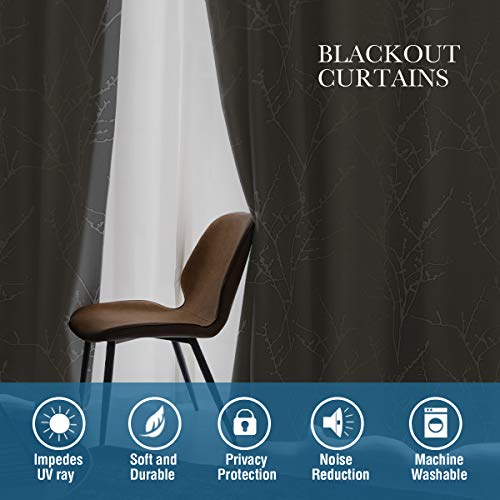 H.VERSAILTEX Blackout Curtains for Bedroom Foil Print Twig Tree Branch Thermal Insulated Grommet Curtain Drapes Light Blocking Thick Soft Window Curtains for Living 52 x 45 Inch Stone 2 Panels