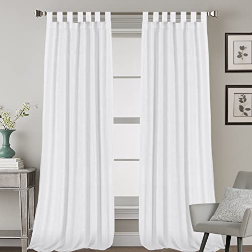 Natural Linen Curtains Linen Textured Living Room Curtain Light Filtering Tab Top Window Treatments Panels Highly Durable Curtain Panels for Bedroom (2 Panels, 52" x 108",Pure White)