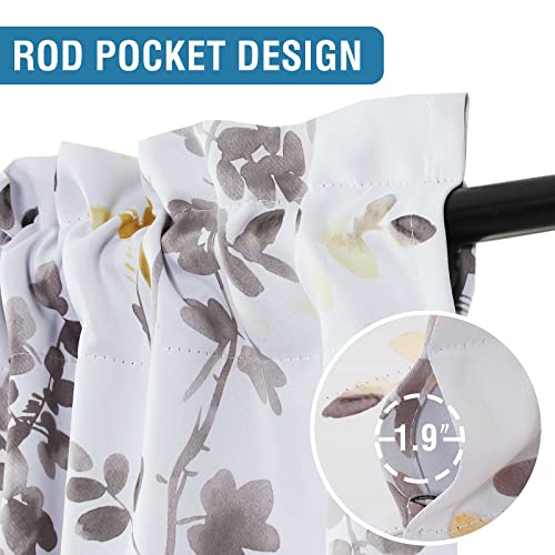 H.VERSAILTEX Blackout Kitchen Curtains Room Darkening Curtains Rod Pocket, Half Window Tier Curtains for Café, Laundry, Bedroom Grey and Yellow Classical Floral Printing (Each 32"x 45", 2 Panels)