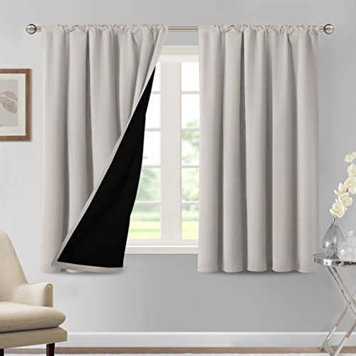 H.VERSAILTEX 100% Blackout Curtains for Bedroom Thermal Insulated Curtains & Drapes Blackout Curtains 54 Inches Long Rod Pocket Curtains for Living Room with Black Liner 2 Panels Set, Pumice Stone
