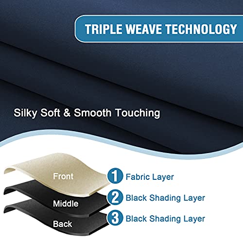 H.VERSAILTEX 100% Blackout Curtains for Bedroom Thermal Insulated Curtains & Drapes Blackout Curtains 54 Inches Long Rod Pocket Curtains for Living Room with Black Liner 2 Panels Set, Navy