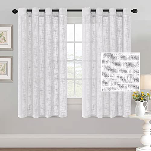 H.VERSAILTEX Linen Curtains Natural Linen Blended Curtains for Living Room Burlap Linen Textured Light Filtering Nickel Grommet Curtains Bedroom Curtains 2 Panel Sets Privacy Added, 52inx63in, White