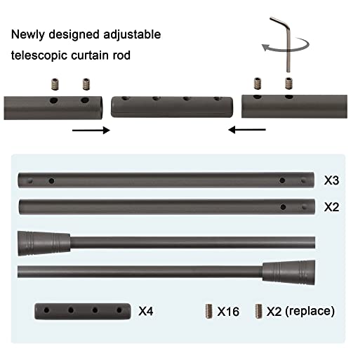 H.VERSAILTEX Window Curtain Rods for Windows 48 to 86 Inches Splicing Adjustable 3/4 Inch Diameter Single Window Curtain Rod Set with Cylindrical Finials, Pewter