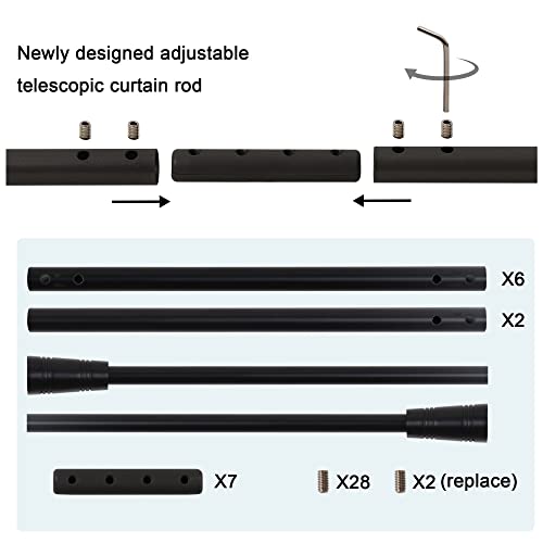 H.VERSAILTEX Window Curtain Rods for Windows 86 to 120 Inches Splicing Adjustable 3/4 Inch Diameter Single Window Curtain Rod Set with Cylindrical Finials, Black