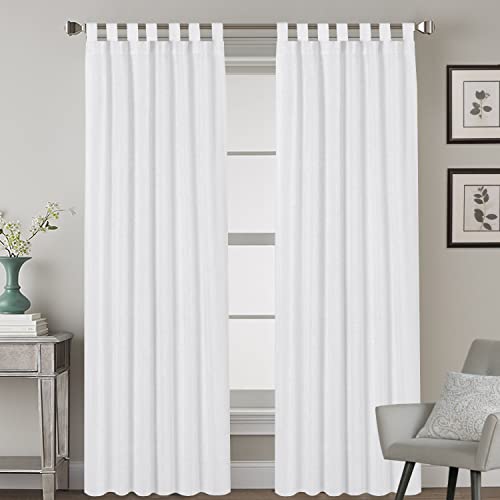 Natural Linen Curtains Linen Textured Living Room Curtain Light Filtering Tab Top Window Treatments Panels Highly Durable Curtain Panels for Bedroom (2 Panels, 52" x 84",Pure White)