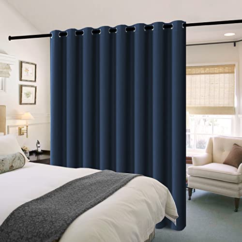 H.VERSAILTEX 100% Blackout Patio Curtains Thermal Insulated Curtains for Sliding Door Extra Wide Window Panels Full Light Blocking Grommet Curtains with Black Liner, W100 x L96 inch - Navy