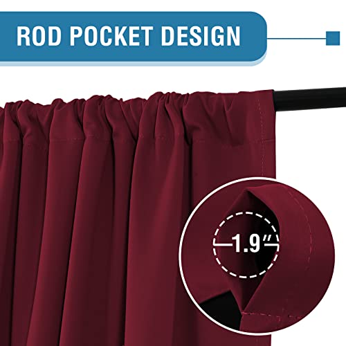 H.VERSAILTEX 100% Blackout Curtains for Bedroom Thermal Insulated Curtains & Drapes Blackout Curtains 63 Inches Long Rod Pocket Curtains for Living Room with Black Liner 2 Panels Set, Burgundy