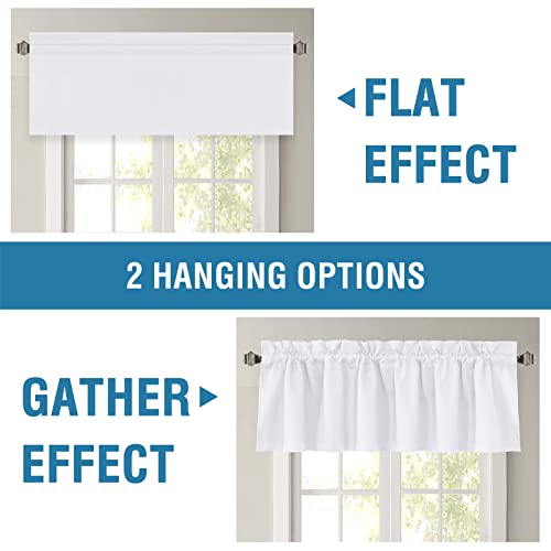 H.VERSAILTEX 100% Blackout Curtain Valances for Kitchen Windows/Bathroom/Living Room/Bedroom Thermal Insulated Rod Pocket Valances for Windows, 2 Pack, 52" x 18", Pure White