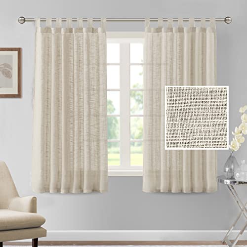 Linen Curtains Natural Linen Blended Curtains for Living Room Burlap Linen Textured Curtains Tab Top Curtains Elegant Energy Efficient Light Filtering Curtains (Set of 2, 52" x 63", Ivory)