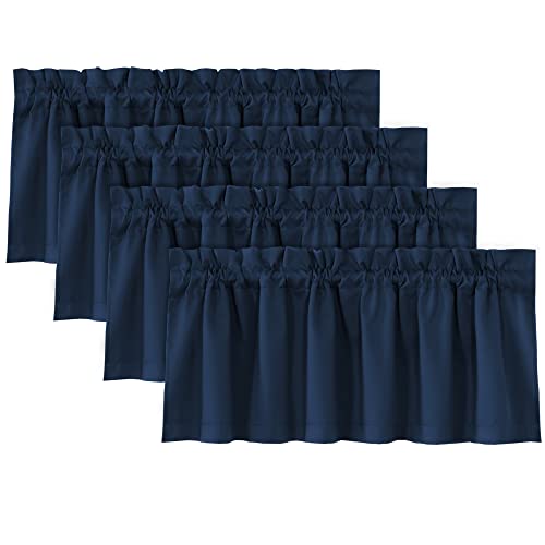 H.VERSAILTEX 100% Blackout Curtain Valances for Kitchen Windows/Bathroom/Living Room/Bedroom Thermal Insulated Rod Pocket Valances for Windows, 4 Pack, 52" x 18", Navy