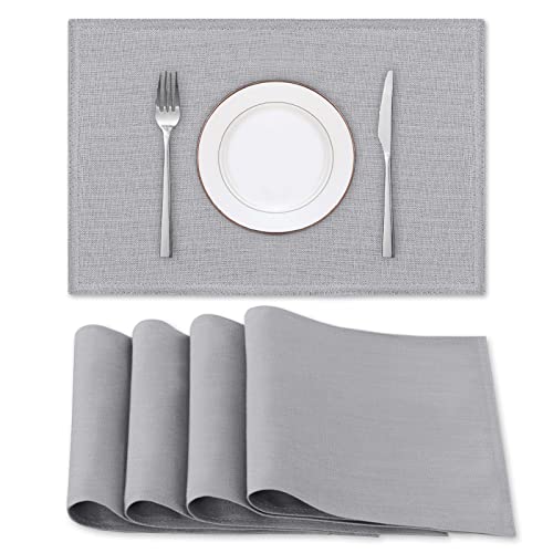 H.VERSAILTEX Linen Placemats Set of 4 Premium Solid Table Placemats for Dining Table Spill-Proof Waterproof Table Mats Heat-Resistant Kitchen Table Mats Washable, 12x18 inches, Grey
