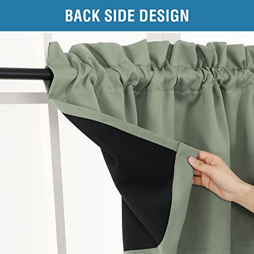 H.VERSAILTEX 100% Blackout Curtain Valances for Kitchen Windows/Bathroom/Living Room/Bedroom Thermal Insulated Rod Pocket Valances for Windows, 4 Pack, 52" x 18", Sage