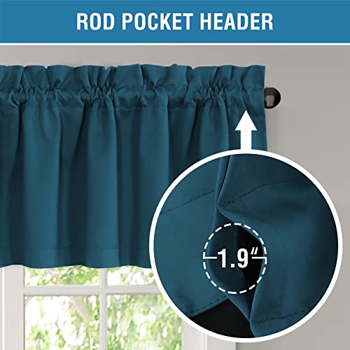 H.VERSAILTEX 100% Blackout Curtain Valances for Kitchen Windows/Bathroom/Living Room/Bedroom Thermal Insulated Rod Pocket Valances for Windows, 2 Pack, 52" x 18", Dark Teal