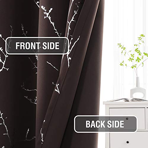 H.VERSAILTEX Blackout Curtains for Bedroom Foil Print Twig Tree Branch Thermal Insulated Grommet Curtain Drapes Light Blocking Thick Soft Window Curtains for Living 52 x 54 Inch Brown 2 Panels