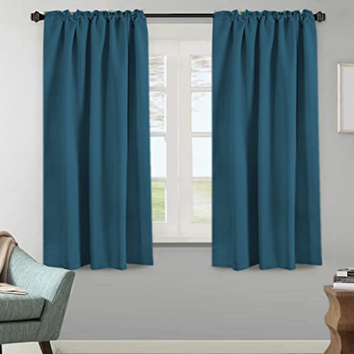 Blackout Curtains Thermal Insulated Window Treatment Panels Room Darkening Blackout Drapes for Living Room Back Tab/Rod Pocket Bedroom Draperies, 52 x 63 Inch, Dark Teal, 2 Panels