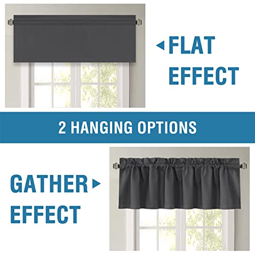 H.VERSAILTEX 100% Blackout Curtain Valances for Kitchen Windows/Bathroom/Living Room/Bedroom Thermal Insulated Rod Pocket Valances for Windows, 4 Pack, 52" x 18", Charcoal Gray