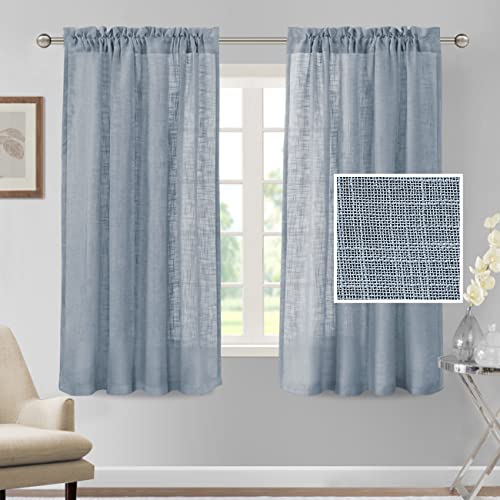 H.VERSAILTEX Linen Curtains 63 inches Long Natural Linen Blended Curtains for Living Room Burlap Linen Textured Curtains Light Filtering Rod Pocket Curtains Bedroom Curtains 2 Panel Sets, Stone Blue