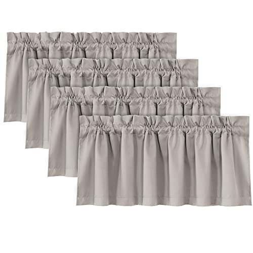 H.VERSAILTEX 100% Blackout Curtain Valances for Kitchen Windows/Bathroom/Living Room/Bedroom Thermal Insulated Rod Pocket Valances for Windows, 4 Pack, 52" x 18", Warm Taupe