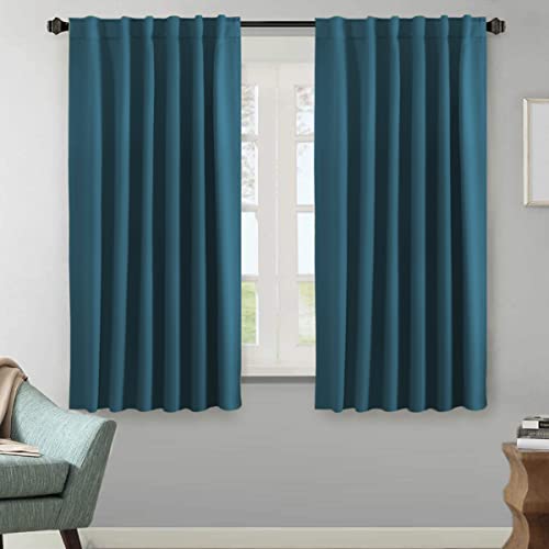 Blackout Curtains Thermal Insulated Window Treatment Panels Room Darkening Blackout Drapes for Living Room Back Tab/Rod Pocket Bedroom Draperies, 52 x 63 Inch, Dark Teal, 2 Panels