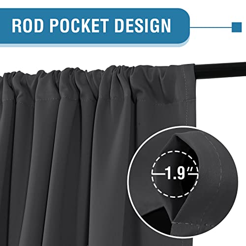 H.VERSAILTEX 100% Blackout Curtains for Bedroom Thermal Insulated Curtains & Drapes Blackout Curtains 108 Inches Long Rod Pocket Curtains for Living Room with Black Liner 2 Panels Set, Charcoal Gray