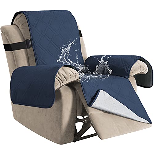 H.VERSAILTEX 100% Waterproof Quilted Recliner Chair Cover Recliner Cover Recliner Slipcover for Living Room, Secure with Elastic Strap and Non Slip Puppy Paw Silicone Backing (Standard, Navy)