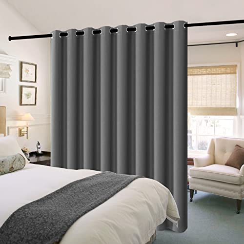 H.VERSAILTEX 100% Blackout Patio Curtains Thermal Insulated Curtains for Sliding Door Extra Wide Window Panels Full Light Blocking Grommet Curtains with Black Liner, W100 x L96 inch - Grey
