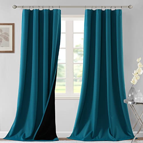 H.VERSAILTEX 100% Blackout Curtains for Bedroom Thermal Insulated Curtains & Drapes Blackout Curtains 108 Inches Long Rod Pocket Curtains for Living Room with Black Liner 2 Panels Set, Dark Teal