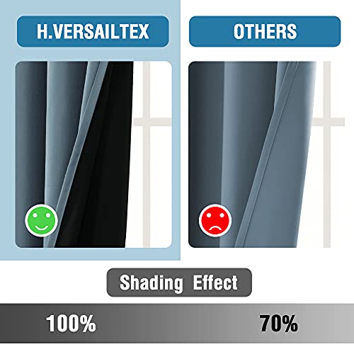 H.VERSAILTEX 100% Blackout Curtains for Bedroom Thermal Insulated Curtains & Drapes Blackout Curtains 63 Inches Long Rod Pocket Curtains for Living Room with Black Liner 2 Panels Set, Stone Blue