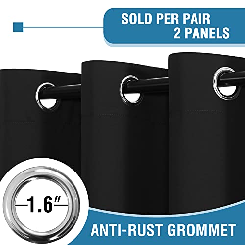 100% Blackout Curtains for Bedroom Thermal Insulated Blackout Curtains 63 inch Length Heat and Full Light Blocking Curtains Window Drapes for Living Room with Black Liner 2 Panels Set, Jet Black