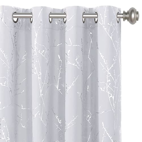 H.VERSAILTEX Blackout Curtains for Bedroom Foil Print Twig Tree Branch Thermal Insulated Grommet Curtain Drapes Light Blocking Thick Soft Window Curtains for Living 52 x 45 Inch Greyish White 2 Panels