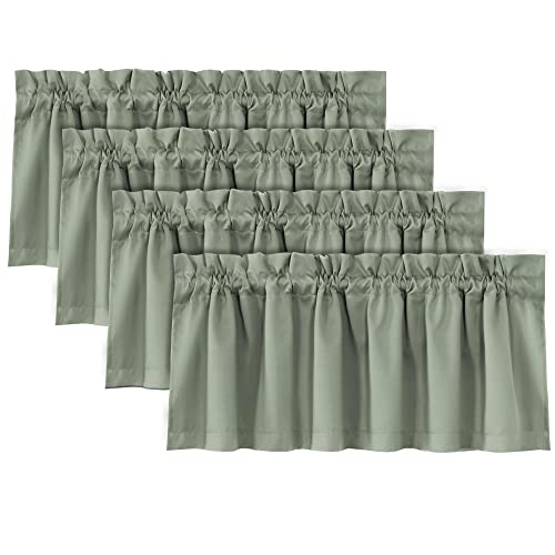 H.VERSAILTEX 100% Blackout Curtain Valances for Kitchen Windows/Bathroom/Living Room/Bedroom Thermal Insulated Rod Pocket Valances for Windows, 4 Pack, 52" x 18", Sage