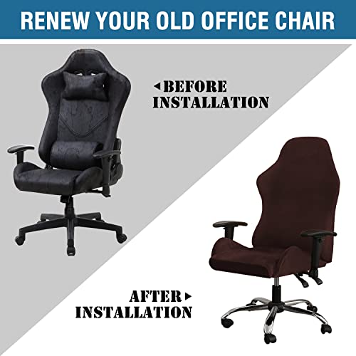 2 Piece Velvet Gaming Chair Covers Stretchable Game Chair Cover Protector Computer Chair Cover Computer Reclining Racing Ruffled Gamer Chair Protector Rotating Armchair Covers Without Chair (Brown)
