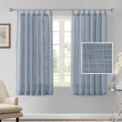 Linen Curtains Natural Linen Blended Curtains for Living Room Burlap Linen Textured Curtains Tab Top Curtains Elegant Energy Efficient Light Filtering Curtains (Set of 2, 52" x 63", Stone Blue)