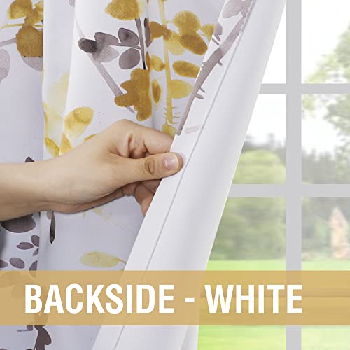 H.VERSAILTEX Blackout Kitchen Curtains Room Darkening Curtains Rod Pocket, Half Window Tier Curtains for Café, Laundry, Bedroom Grey and Yellow Classical Floral Printing (Each 32"x 45", 2 Panels)