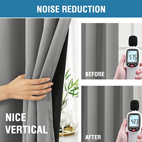 100% Blackout Curtains for Bedroom with Black Liner Full Room Darkening Curtains 45 Inches Long Thermal Insulated Back Tab/Rod Pocket Window Treatment Drapes for Living Room, Dove Grey, 2 Panels
