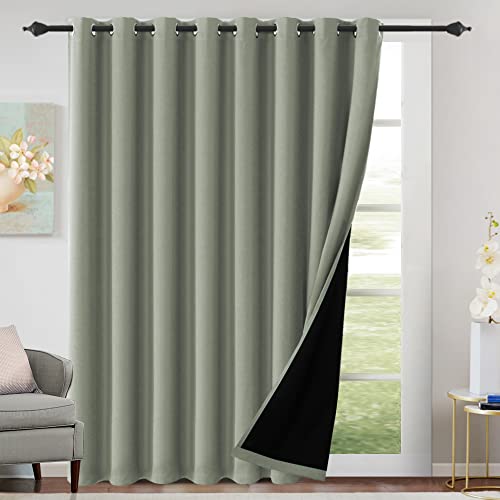 H.VERSAILTEX 100% Blackout Patio Curtains Thermal Insulated Curtains for Sliding Door Extra Wide Window Panels Full Light Blocking Grommet Curtains with Black Liner, W100 x L108 inch - Sage