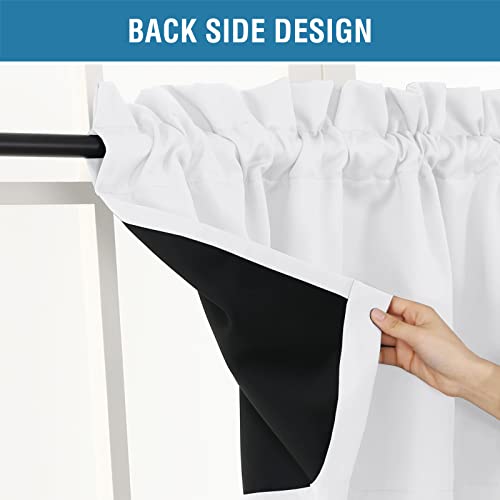 H.VERSAILTEX 100% Blackout Curtain Valances for Kitchen Windows/Bathroom/Living Room/Bedroom Thermal Insulated Rod Pocket Valances for Windows, 2 Pack, 52" x 18", Pure White