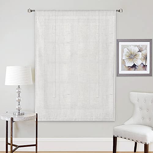 H.VERSAILTEX Tie Up Linen Curtains 63 Inch Length Nature Linen Textured Privacy Curtain Multi Hanging Ways Shade Balloon Window Shade Rod Pocket Casual Curtain - 42x63 - 2 Panels, Off White