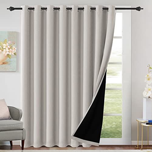 H.VERSAILTEX 100% Blackout Patio Curtains Thermal Insulated Curtains for Sliding Door Extra Wide Window Panels Full Light Blocking Grommet Curtains with Black Liner, W100 x L96 inch - Pumice Stone