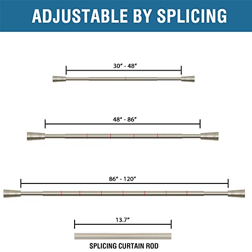 H.VERSAILTEX Window Curtain Rods for Windows 86 to 120 Inches Splicing Adjustable 3/4 Inch Diameter Single Window Curtain Rod Set with Cylindrical Finials, Nickel