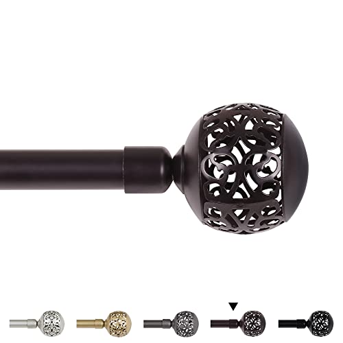 H.VERSAILTEX Window Treatment Single Curtain Rod Set Telescoping Curtain Rod with Carved Hollow Ball Finials, Adjustable Length from 28 to 48-Inch, 3/4 Inch Diameter, Bronze