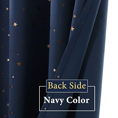 Blackout Star Curtains for Kids Room Boys Girls Twinkle Stars Thermal Insulated Cute Thick Soft Curtain Drapes, Grommet Top, 1 Panel, 52" W x 84" L, Navy/Bronze