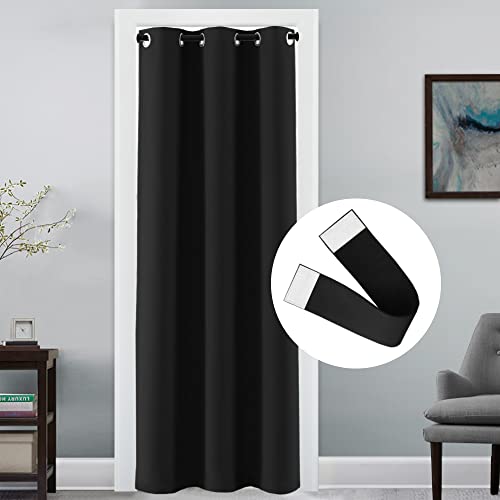 Doorway Curtain Blackout Closet Door Curtain Room Divider Window Treatment Curtain for Bedroom Thermal Insulated Privacy Drape Soundproof Grommet Door Curtain, 42 x 80 inches, 1 Panel, Black