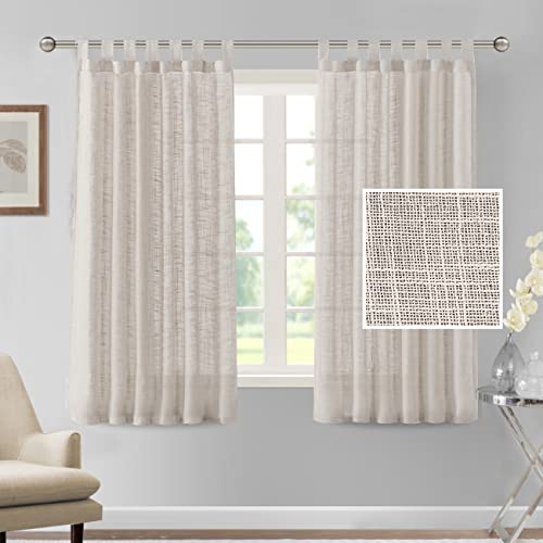 Linen Curtains Natural Linen Blended Curtains for Living Room Burlap Linen Textured Curtains Tab Top Curtains Elegant Energy Efficient Light Filtering Curtains (Set of 2, 52" x 63", Natural)