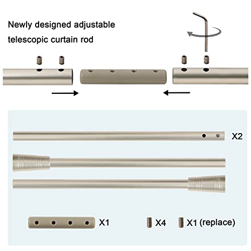 H.VERSAILTEX Window Curtain Rods for Windows 30 to 48 Inches Splicing Adjustable 3/4 Inch Diameter Single Window Curtain Rod Set with Cylindrical Finials, Nickel