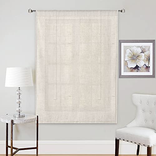 H.VERSAILTEX Tie Up Linen Curtains 63 Inch Length Nature Linen Textured Privacy Curtain Multi Hanging Ways Shade Balloon Window Shade Rod Pocket Casual Curtain - 42x63 - 2 Panels, Natural