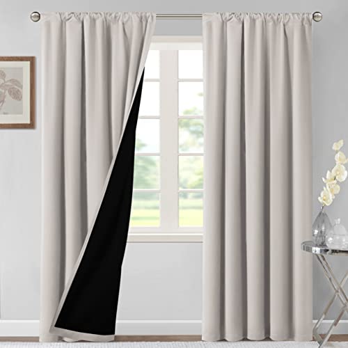 H.VERSAILTEX 100% Blackout Curtains for Bedroom Thermal Insulated Curtains & Drapes Blackout Curtains 84 Inches Long Rod Pocket Curtains for Living Room with Black Liner 2 Panels Set, Pumice Stone