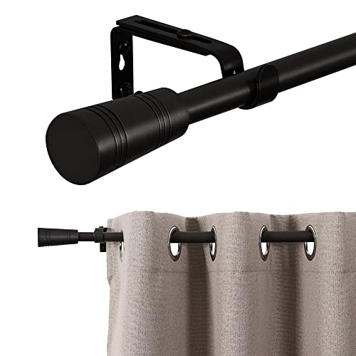 H.VERSAILTEX Window Curtain Rods for Windows 86 to 120 Inches Splicing Adjustable 3/4 Inch Diameter Single Window Curtain Rod Set with Cylindrical Finials, Black