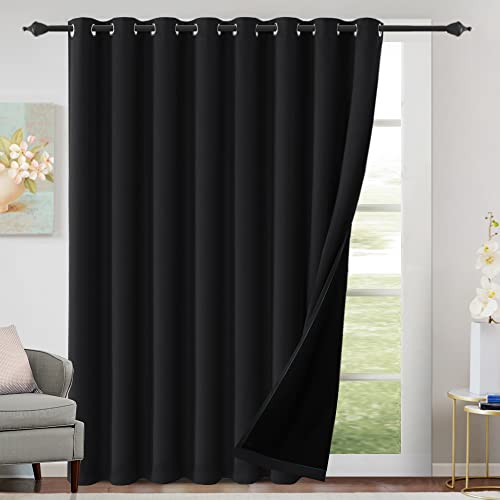 H.VERSAILTEX 100% Blackout Patio Curtains Thermal Insulated Curtains for Sliding Door Extra Wide Window Panels Full Light Blocking Grommet Curtains with Black Liner, W100 x L84 inch - Jet Black
